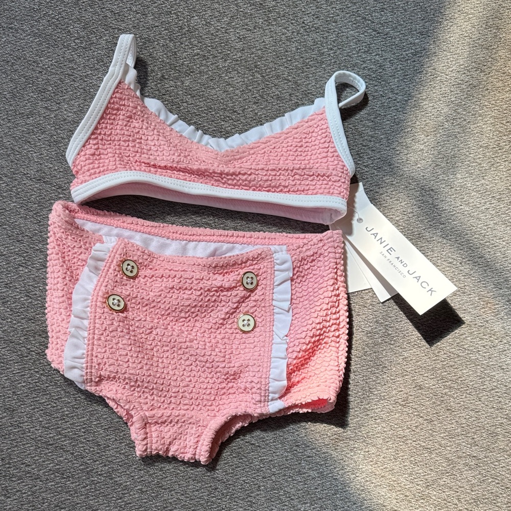 Janie and Jack Pink Ruffle Button Two-Piece Swim Set